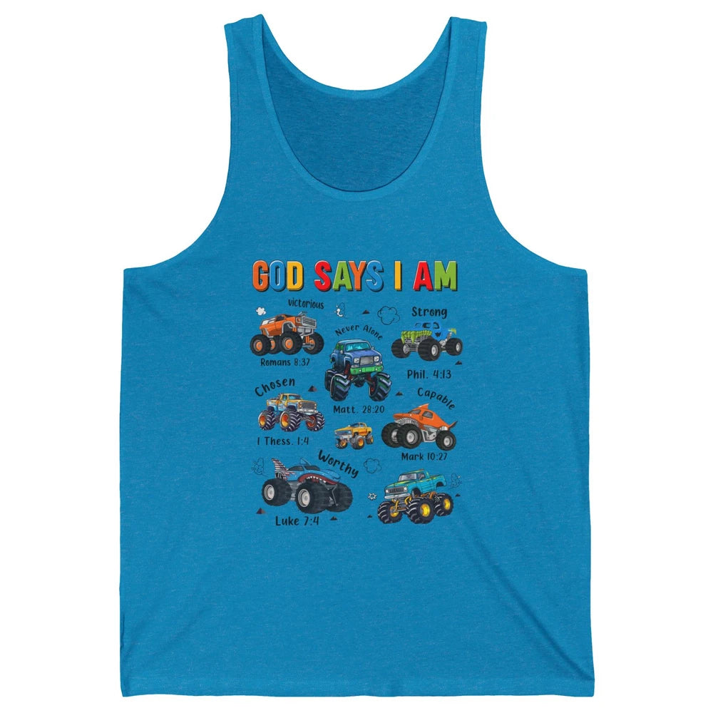 Monster Truck Christian God Say I'm Bible Verse Construction Unisex Jersey Tank