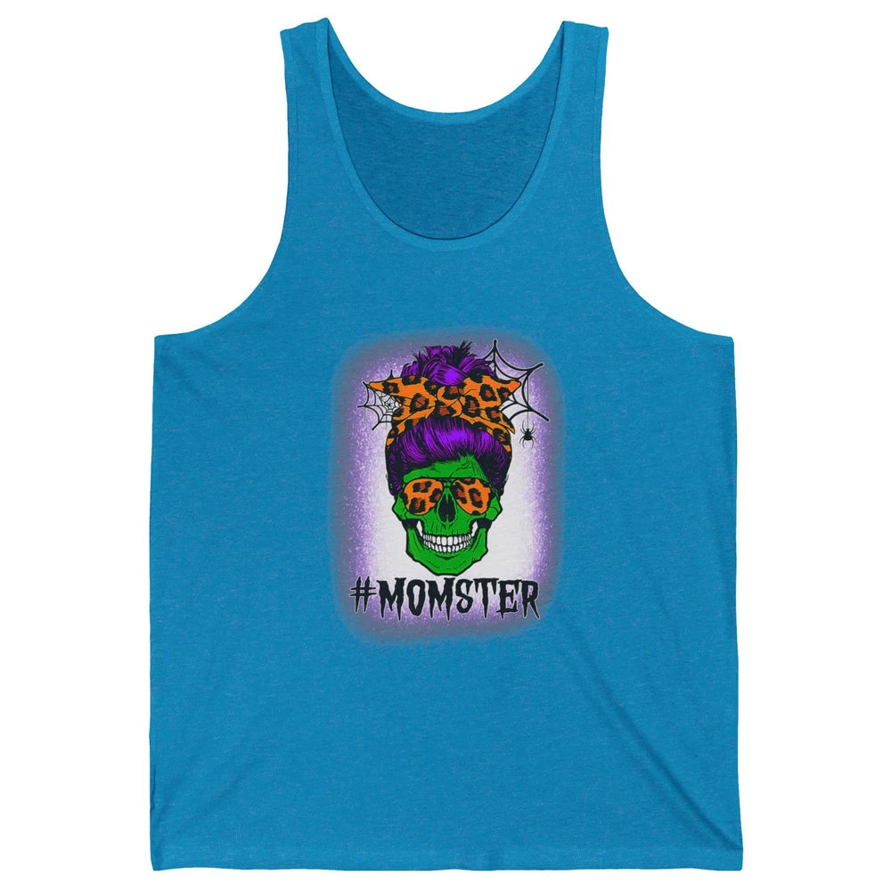 Retro Momster Messy Bun Skull Mom Halloween Spooky Mama Goth Unisex Jersey Tank