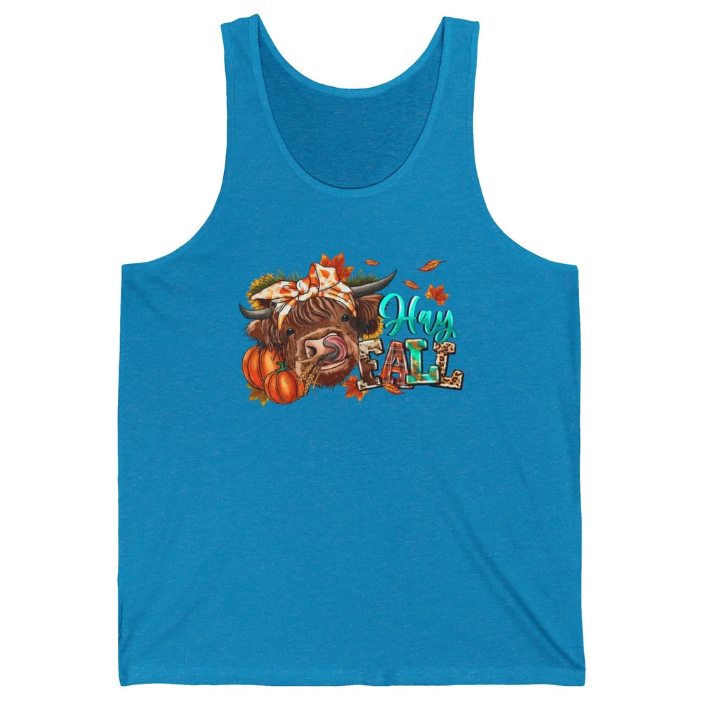 Hay Fall Highland Cow Pumpkin Western Country Farm Autumn Unisex Jersey Tank