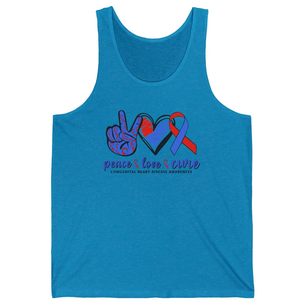 Congenital Heart Disease Blue Red Ribbon Peace Love Cure CHD Unisex Jersey Tank