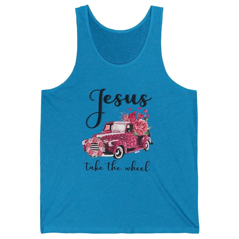 Christian Girl Jesus Take The Wheel Leopard Car and Roses Unisex Jersey Tank
