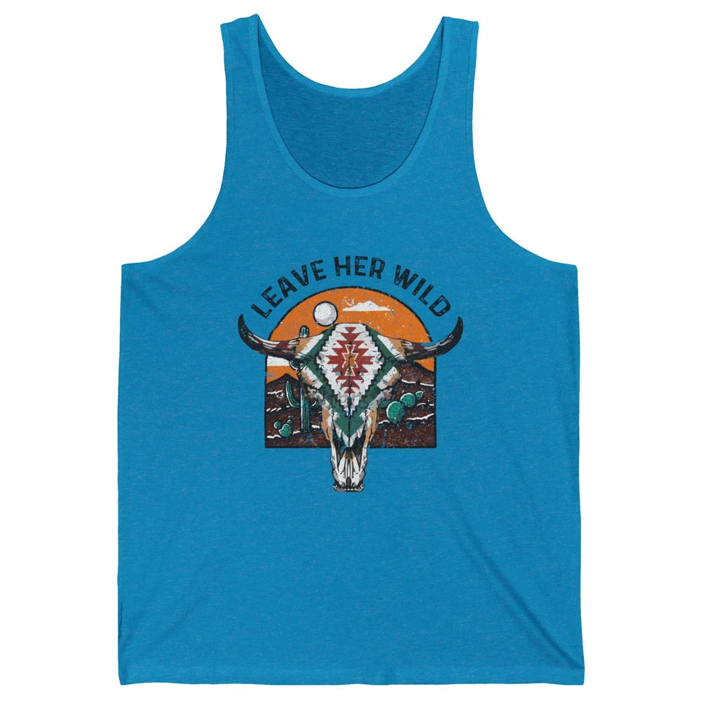 Retro Desert Boho Bull Skull Leave Her Wild Western Country Unisex Jersey Tank
