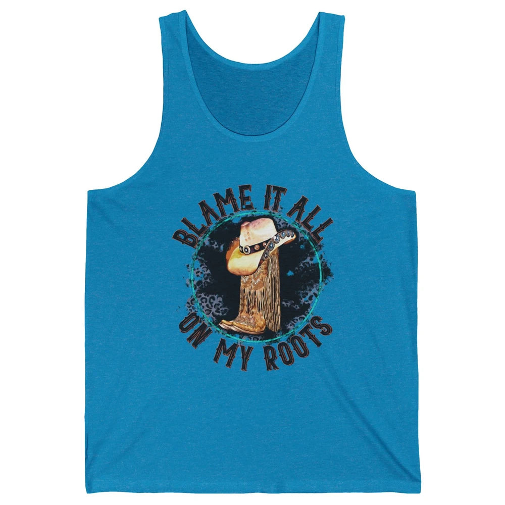 Retro Leopard Cowboy Boots Blame It On My Roots Western Girl Unisex Jersey Tank