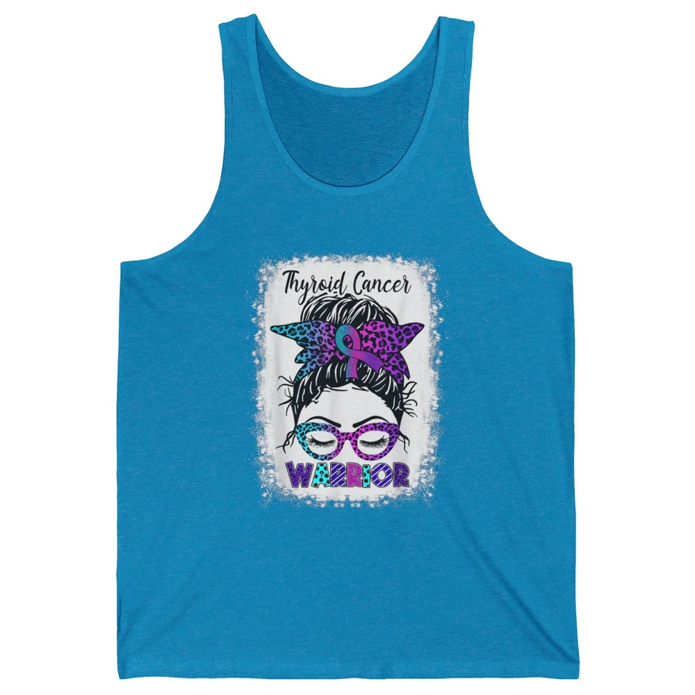 Messy Hair Woman Leopard Warrior Thyroid Cancer Awareness Unisex Jersey Tank