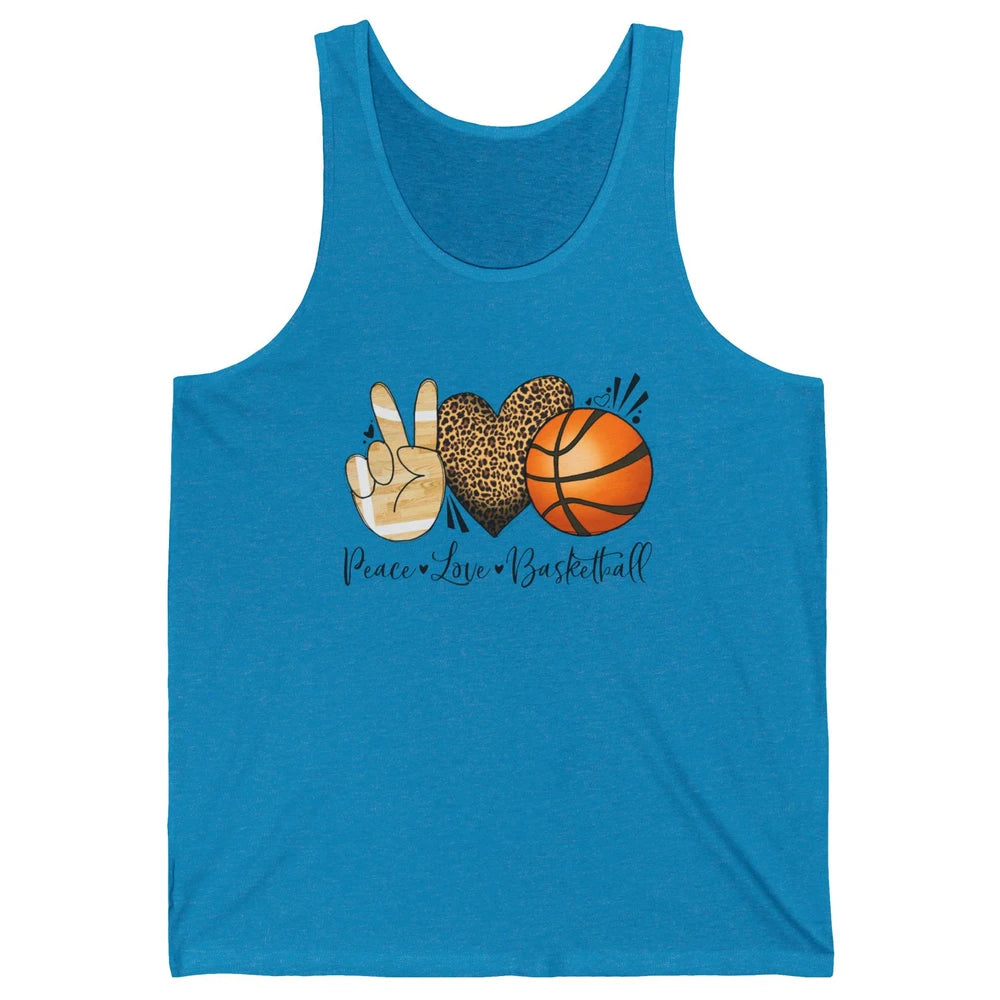 Peace Love Basketball Leopard Heart Basketball Lovers Gift Unisex Jersey Tank