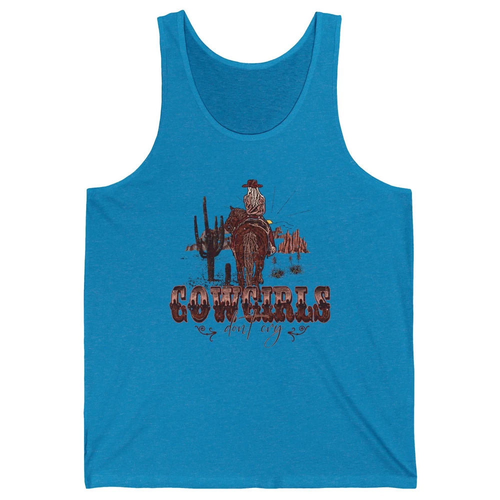 Retro Desert Cactus Cowgirl Don't Cry Western Country Rodeo Unisex Jersey Tank