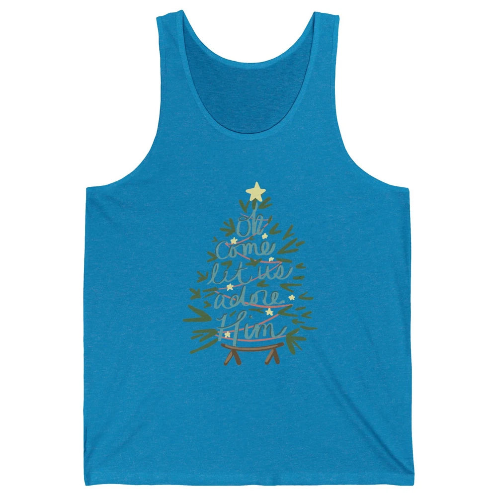Oh Come Let Us Adore Him Groovy Christmas Tree Church Xmas Unisex Jersey Tank