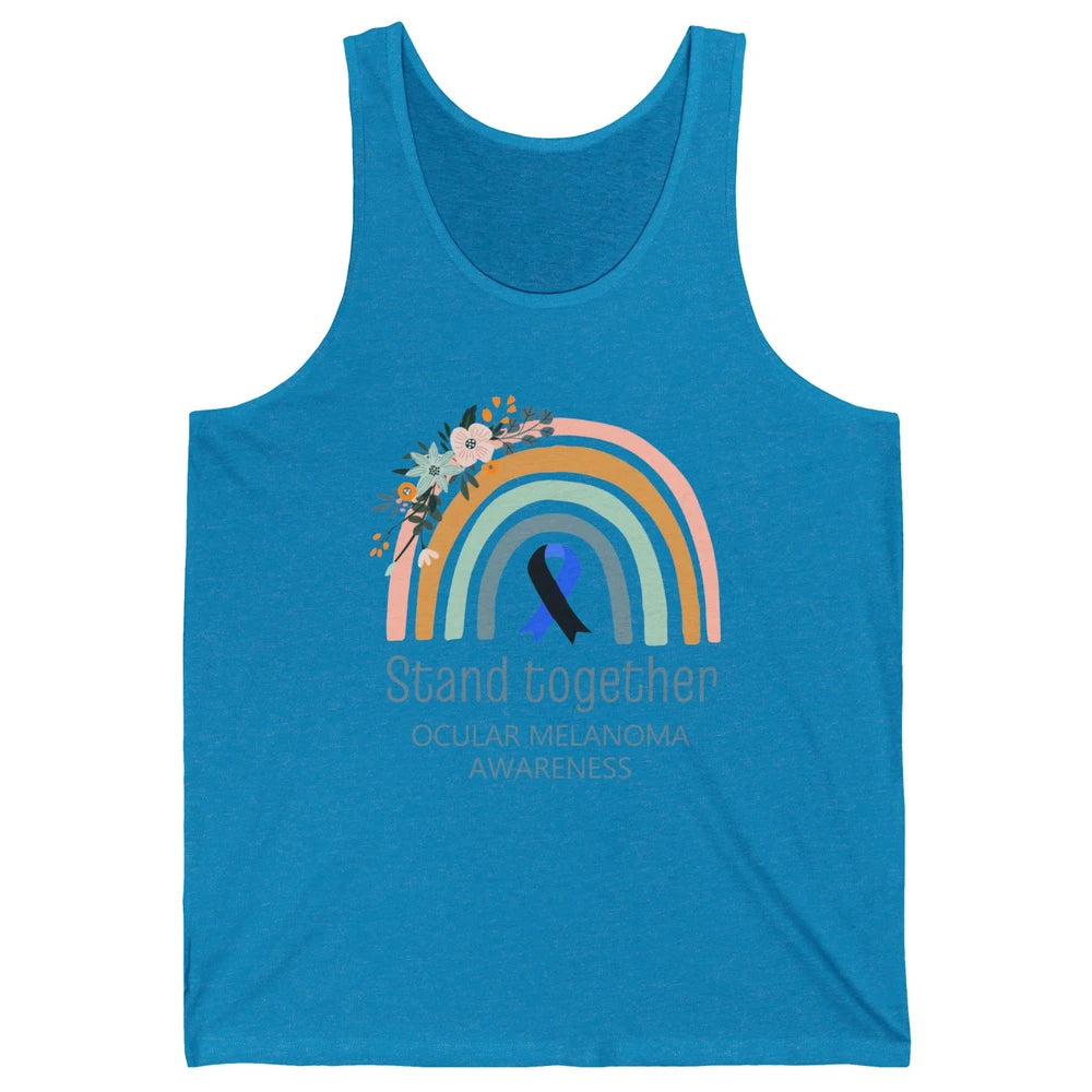 Ocular Melanoma Awareness Rainbow Floral Black Blue Ribbon Unisex Jersey Tank