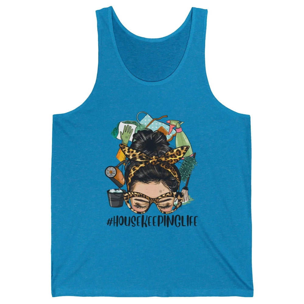 Housekeeping Life Messy Bun Bandana Leopard Housekeeper Mom Unisex Jersey Tank