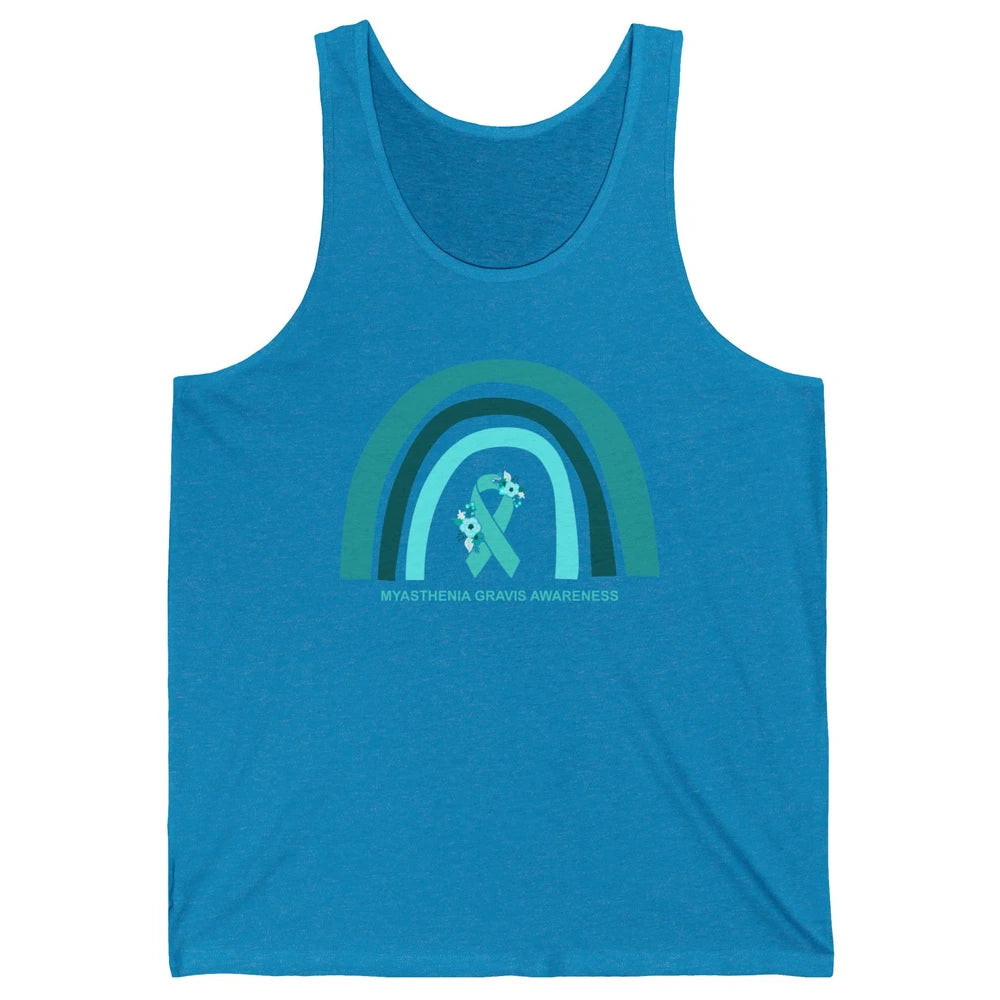Myasthenia Gravis Awareness Floral Teal Ribbon Rainbow Unisex Jersey Tank