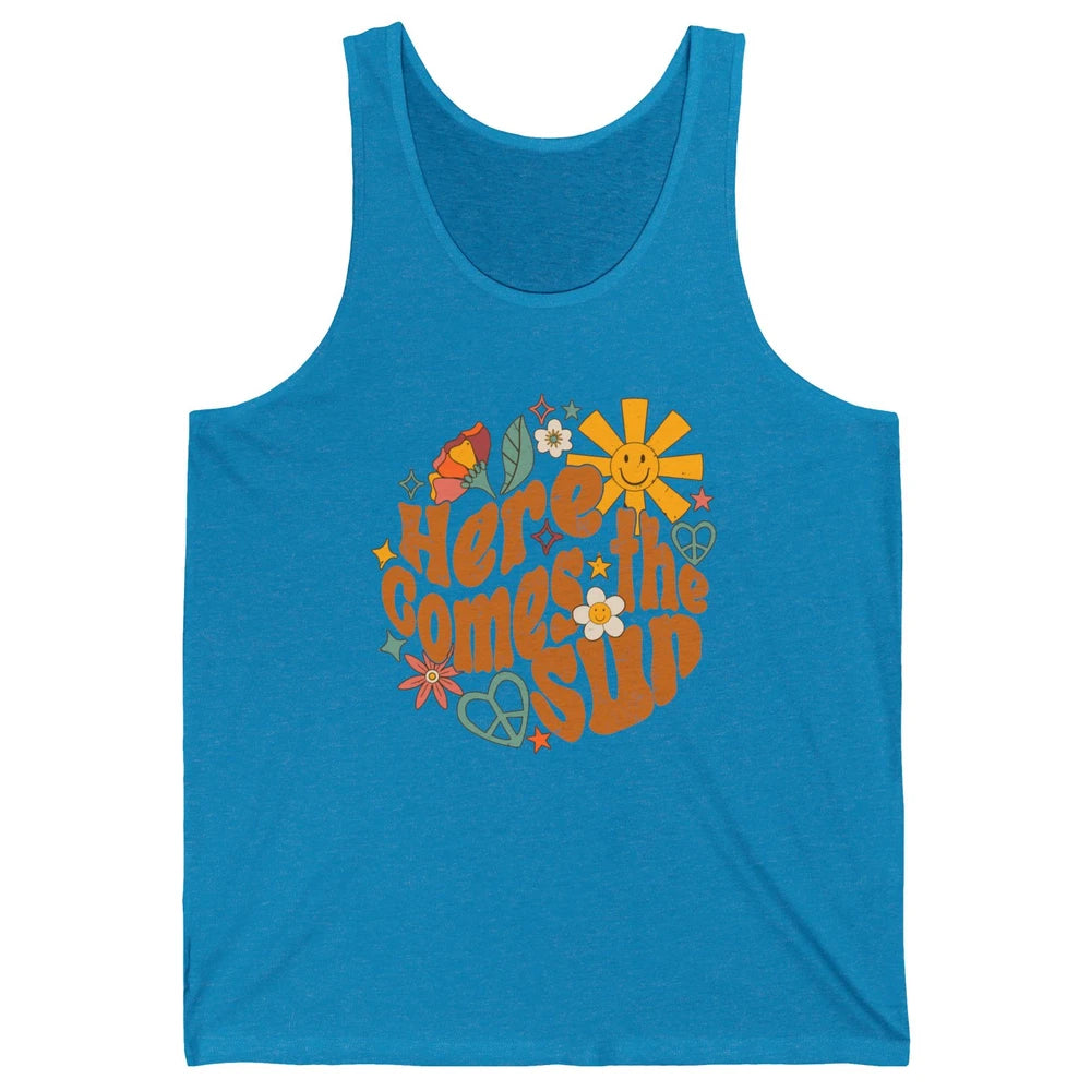 Retro Daisy Rainbow Sunrise Here Comes The Sun Hippie Girl Unisex Jersey Tank