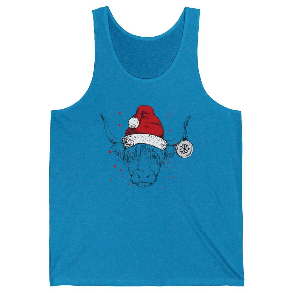 Cute Highland Cow Christmas With Santa Hat Western Xmas Cow Unisex Jersey Tank