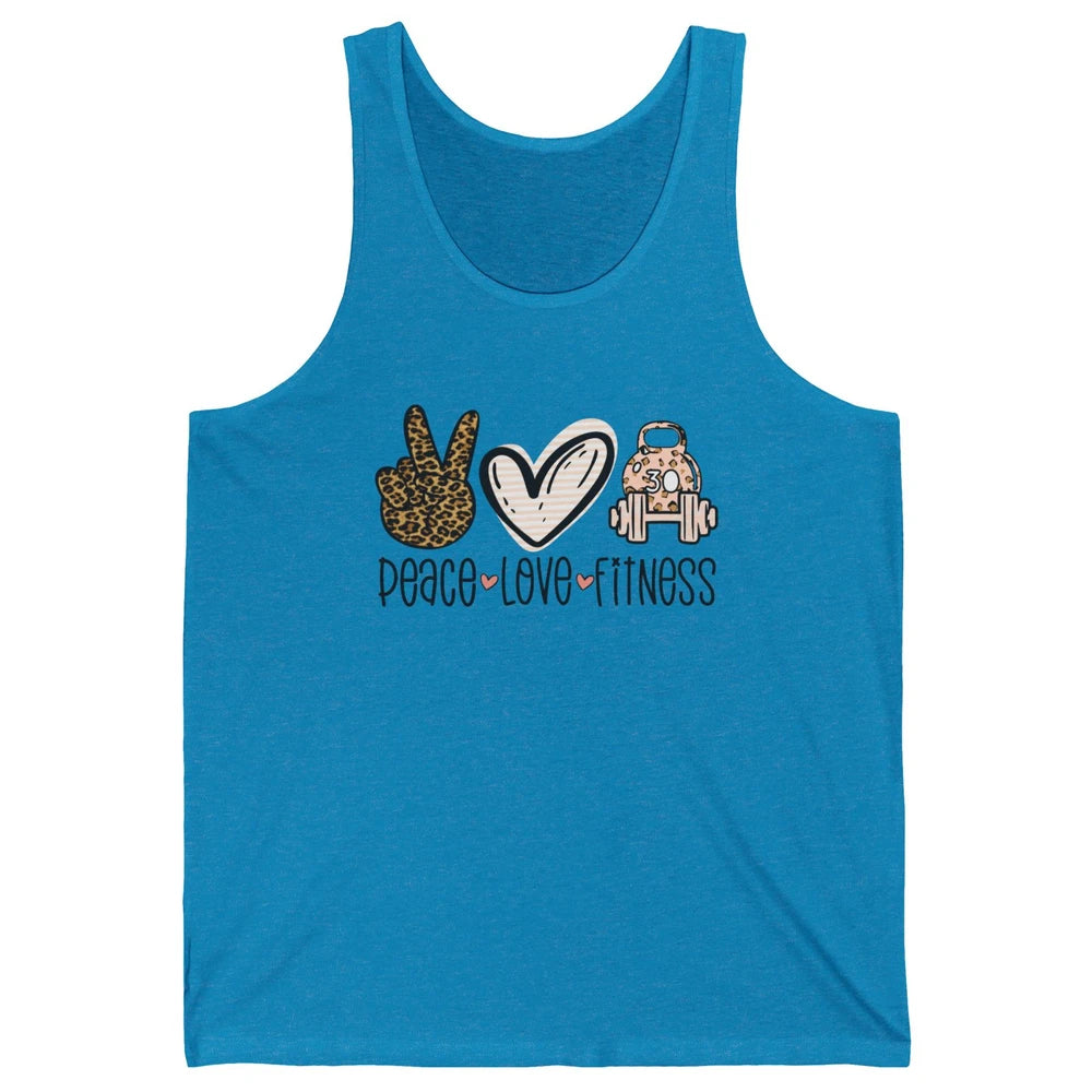 Peace Love Fitness Leopard Fitness Workout Gym Trainer Gift Unisex Jersey Tank