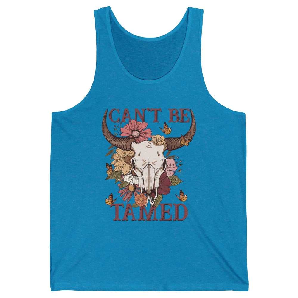 Retro Floral Boho Bull Skull Can't Be Tamed Western Country Unisex Jersey Tank