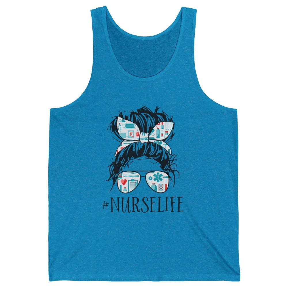 Nurse Life Messy Hair Bun Registered Nursing Student Gift Unisex Jersey Tank