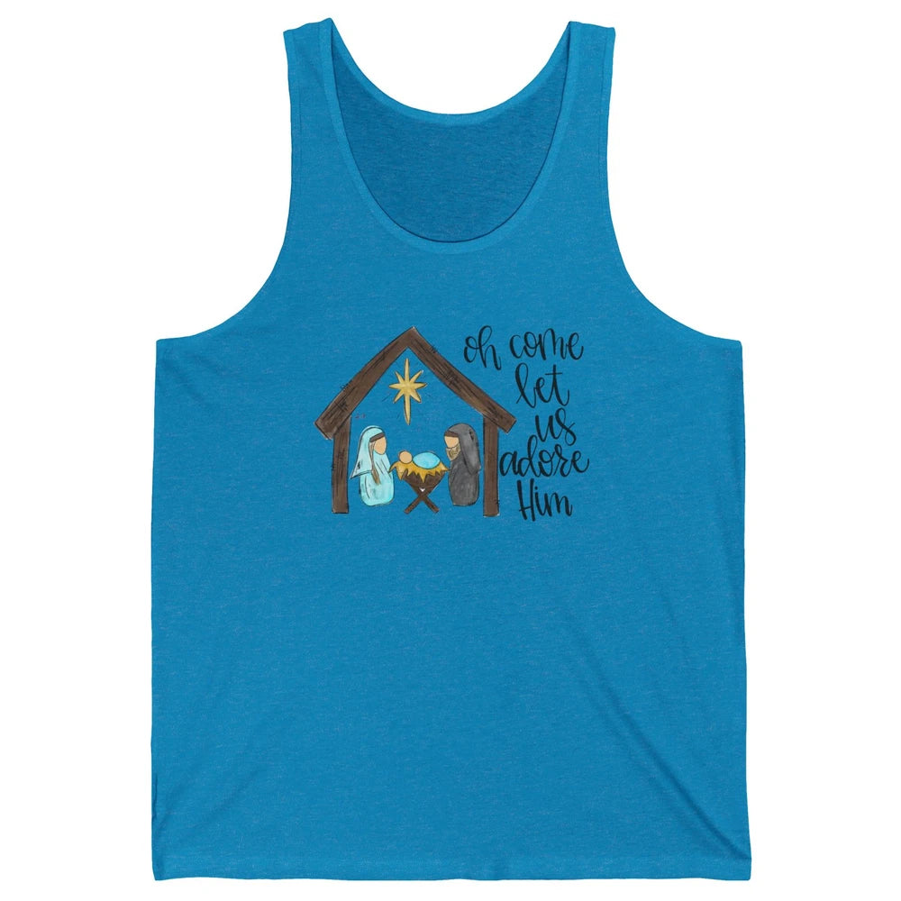 Retro Christmas Church Oh Come Let Us Adore Him Hand Drawing Unisex Jersey Tank