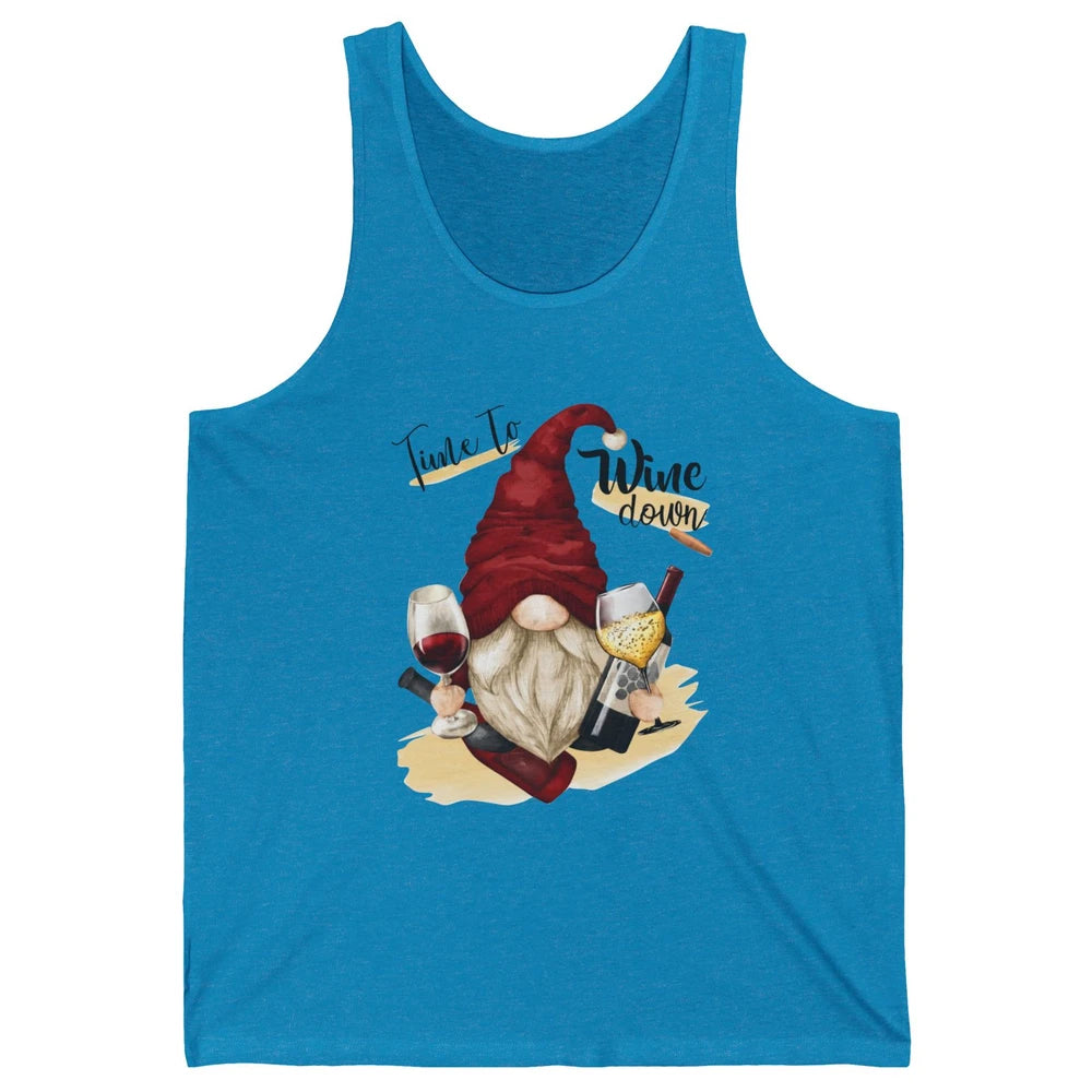 Christmas Gnome Wine It's Time to Wine Down Winter Holiday Unisex Jersey Tank