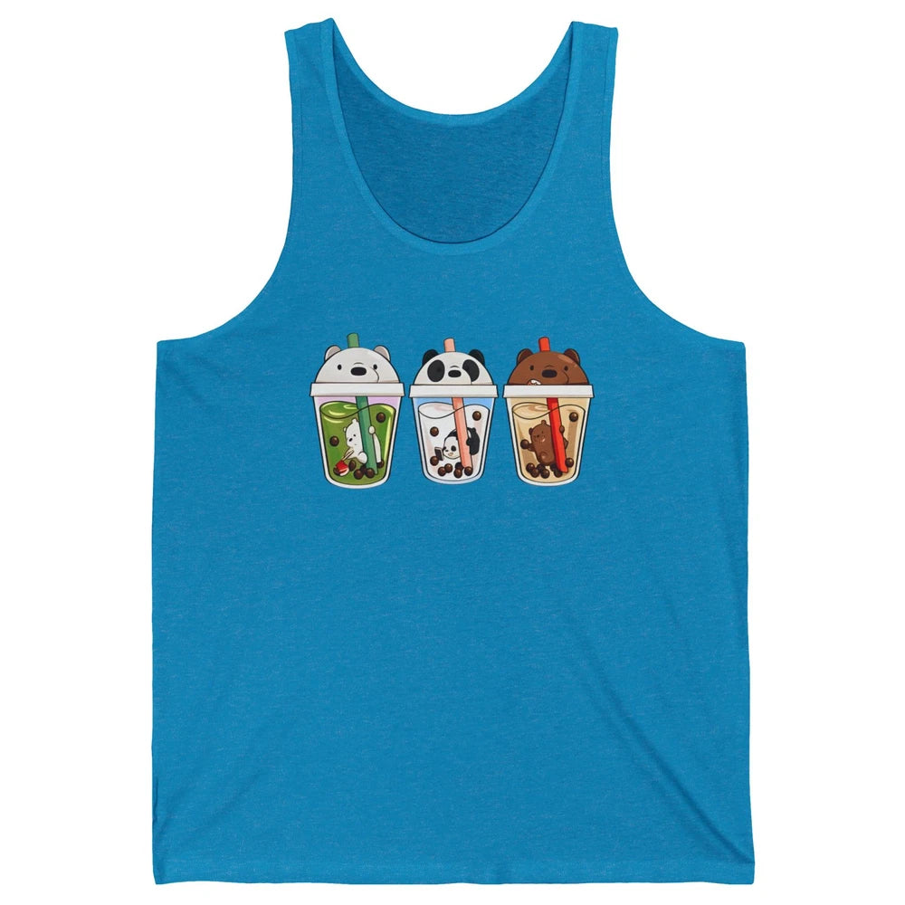 Panda Milk Tea Bears Milk Tea Animal Drinking Boba Lovers Unisex Jersey Tank