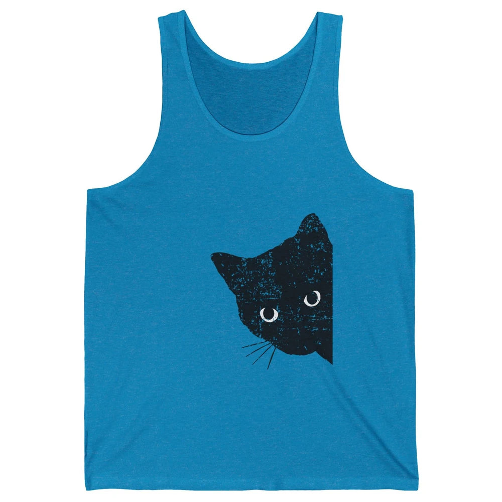 Funny Retro Black Cat Peeking Ew People Anti Social Cat Unisex Jersey Tank