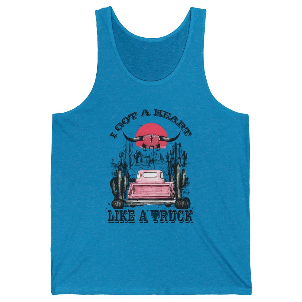Retro Boho Bull Skull Got Heart Like A Truck Western Country Unisex Jersey Tank