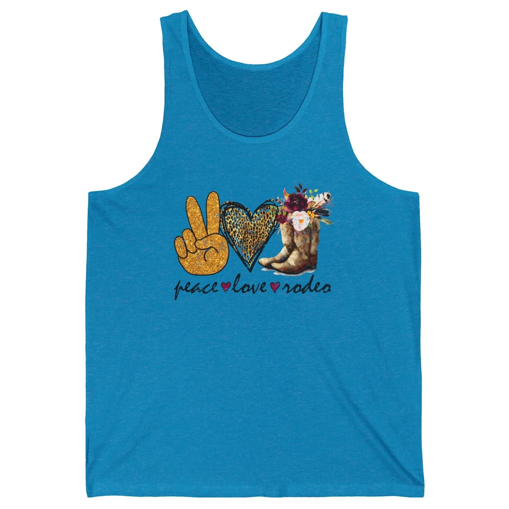 Retro Peace Love Rodeo Cowboy Boots Western Country Cowgirl Unisex Jersey Tank