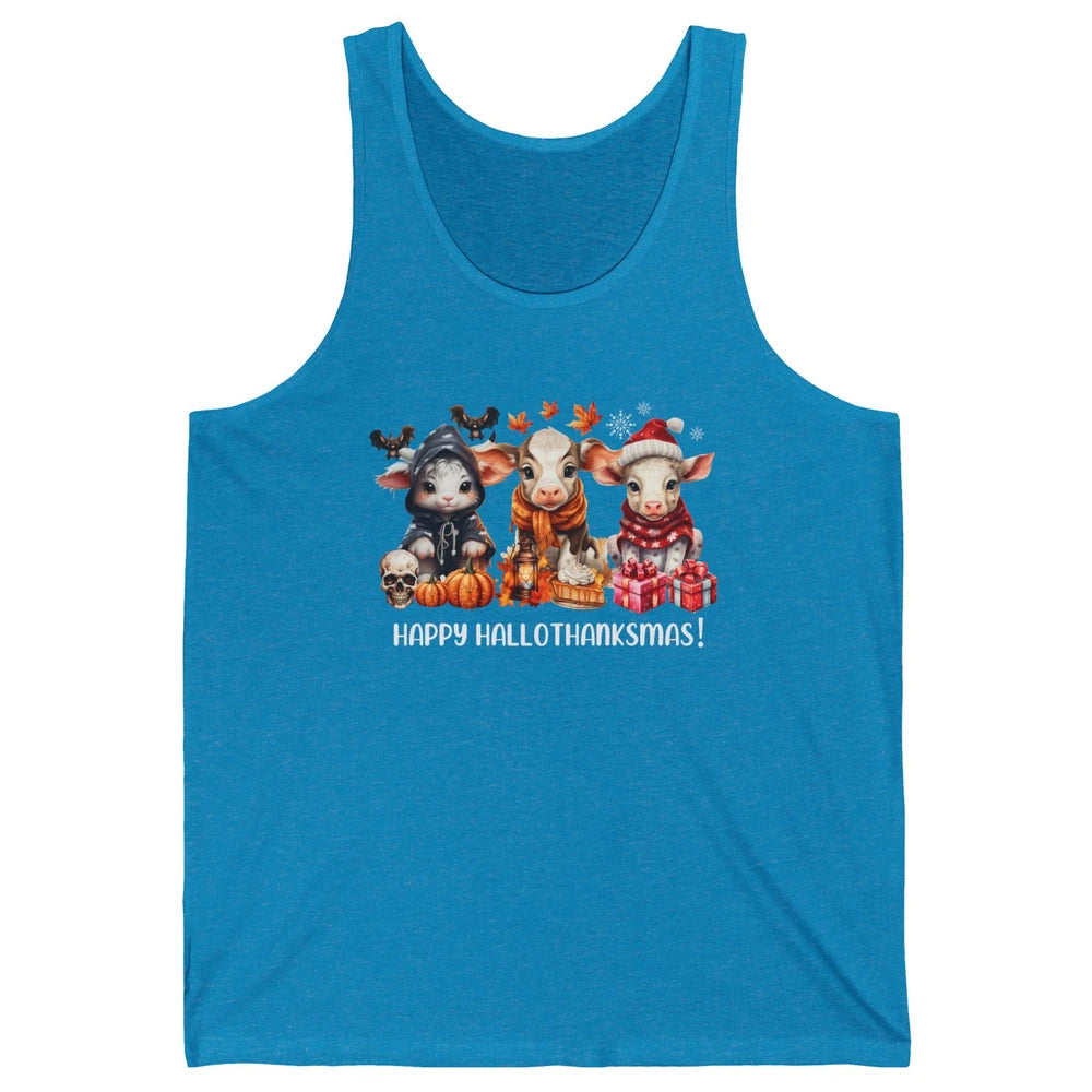 Retro Farm Baby Cow Happy Hallo-thank-mas Thanksgiving Xmas Unisex Jersey Tank