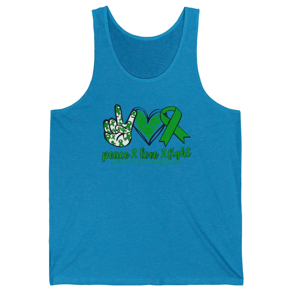 PANS/PANDAS Awareness Green Ribbon Peace Love Cure Unisex Jersey Tank
