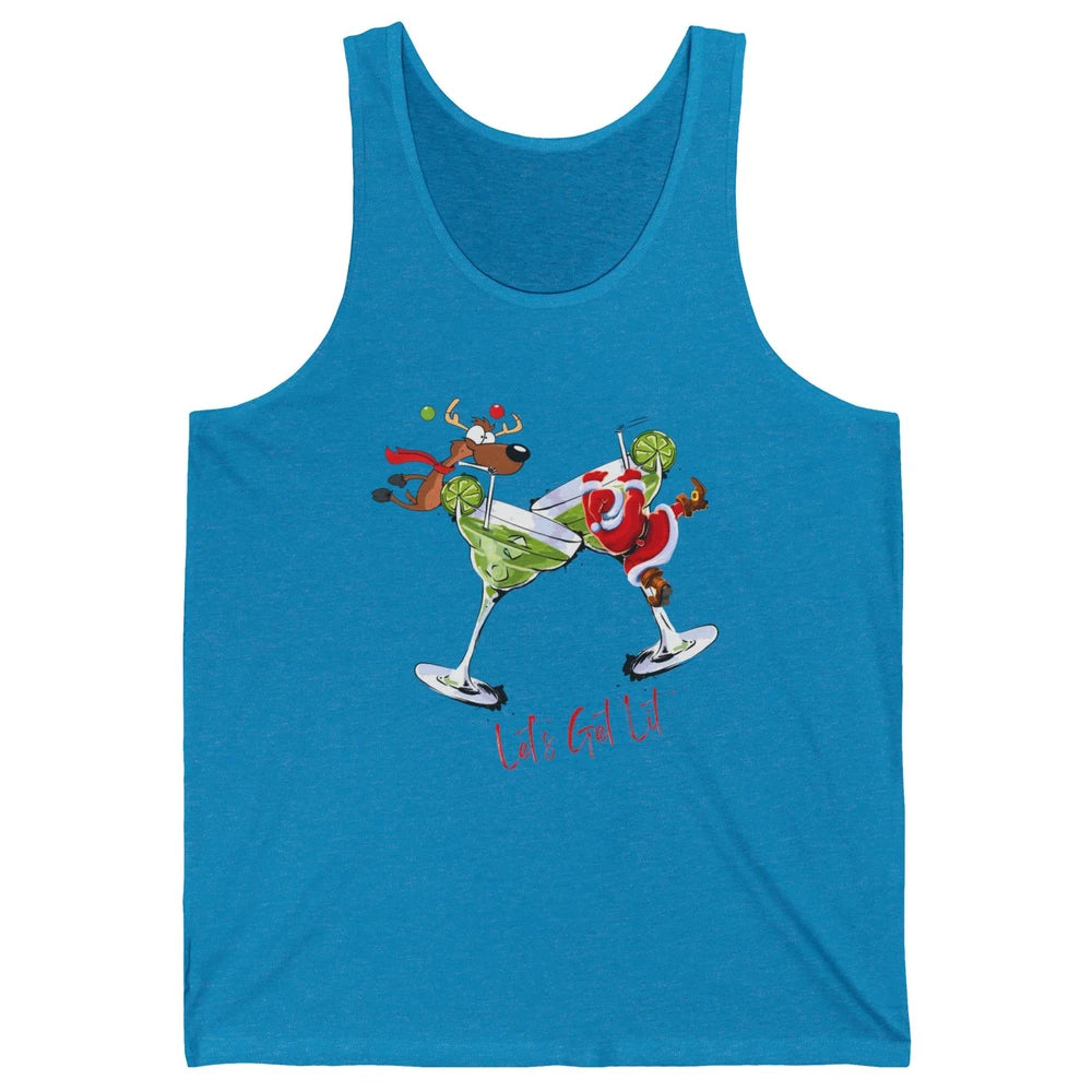Party Santa & Reindeer Cocktail Glasses Let's Get Lit Xmas Unisex Jersey Tank