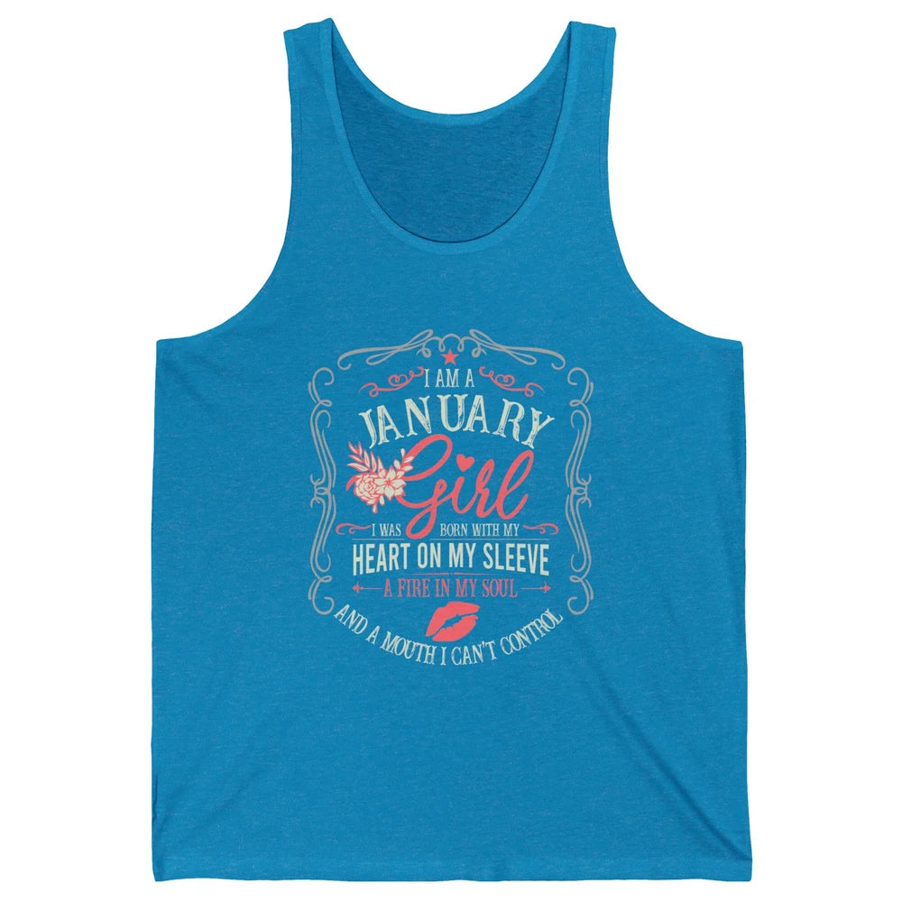 Retro January Girl Born With My Heart On My Sleeve Birthday Unisex Jersey Tank