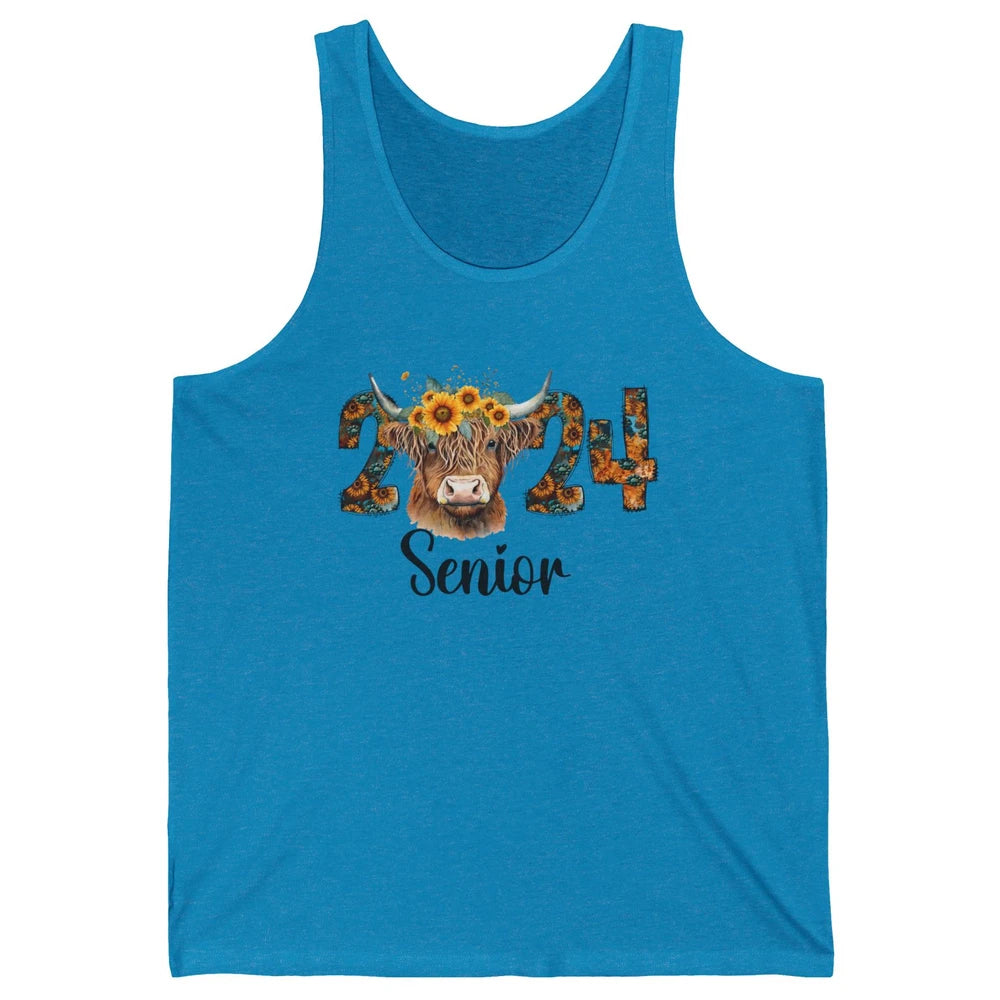 Sunflower Highland Cow Senior 2024 Graduate Bachelor Western Unisex Jersey Tank
