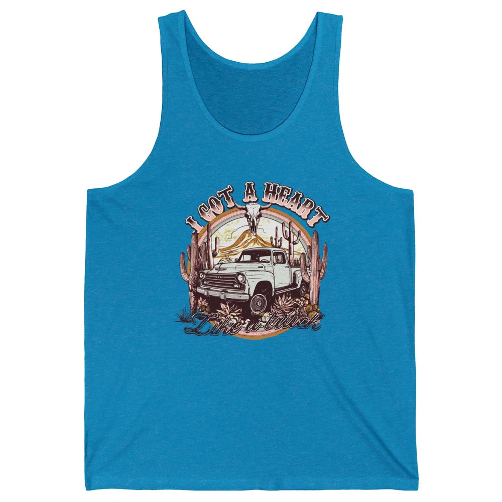 Retro Desert Bull Skull I Got A Heart Like A Truck Western Unisex Jersey Tank