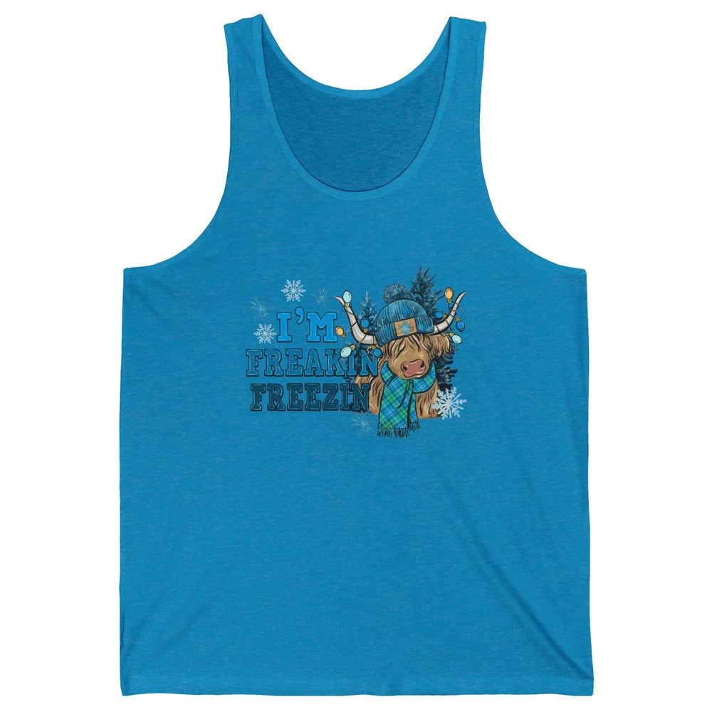 Funny Christmas Highland Cow I'm Freaking Freezing Western Unisex Jersey Tank