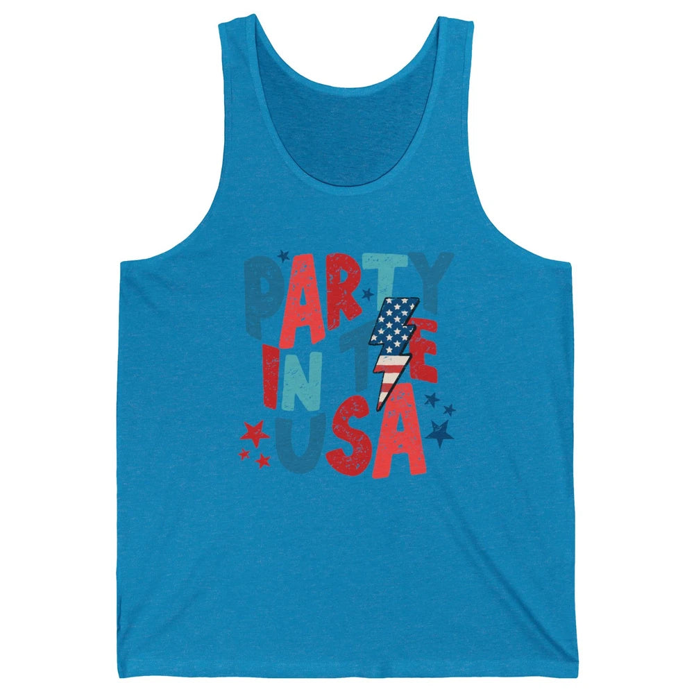 Party In The USA US Flag Lightning Bolt July 4th US Patriot Unisex Jersey Tank