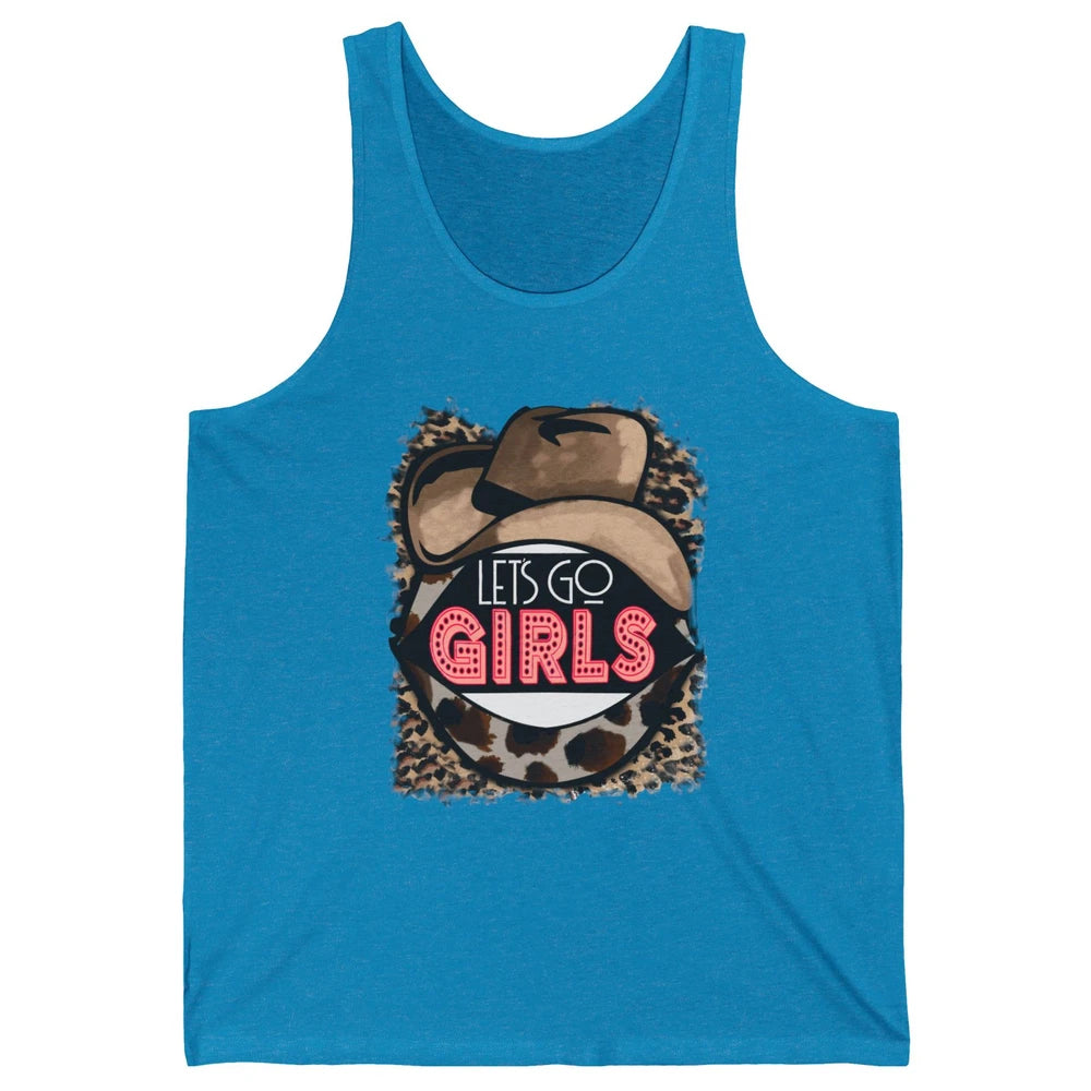 Retro Leopard Cowboy Hat Let's Go Girls Western Cowgirls Unisex Jersey Tank