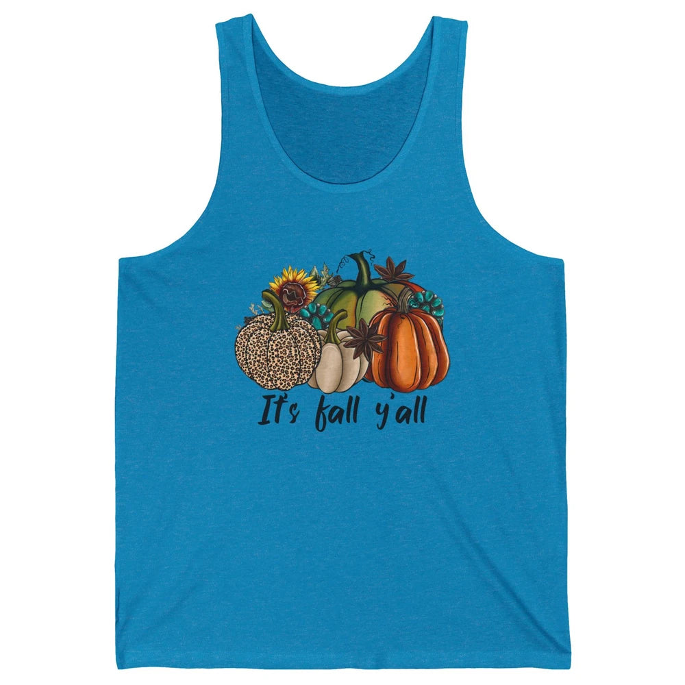 Leopard Pumpkin It's Fall Yall Fall Leaves Western Autumn Unisex Jersey Tank