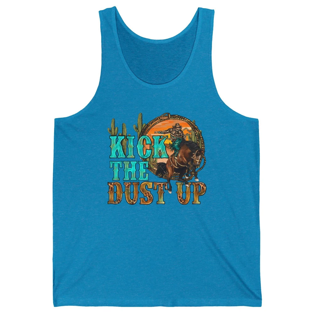 Retro Desert Cowboy Bucking Horse Kick The Dust Up Western Unisex Jersey Tank