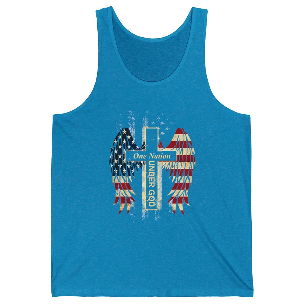 Patriotic One Nation Under God American Flag Faith Cross Unisex Jersey Tank
