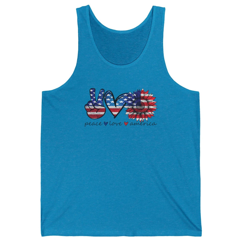 Peace Love America Flag Sunflower 4th of July Memorial Day Unisex Jersey Tank