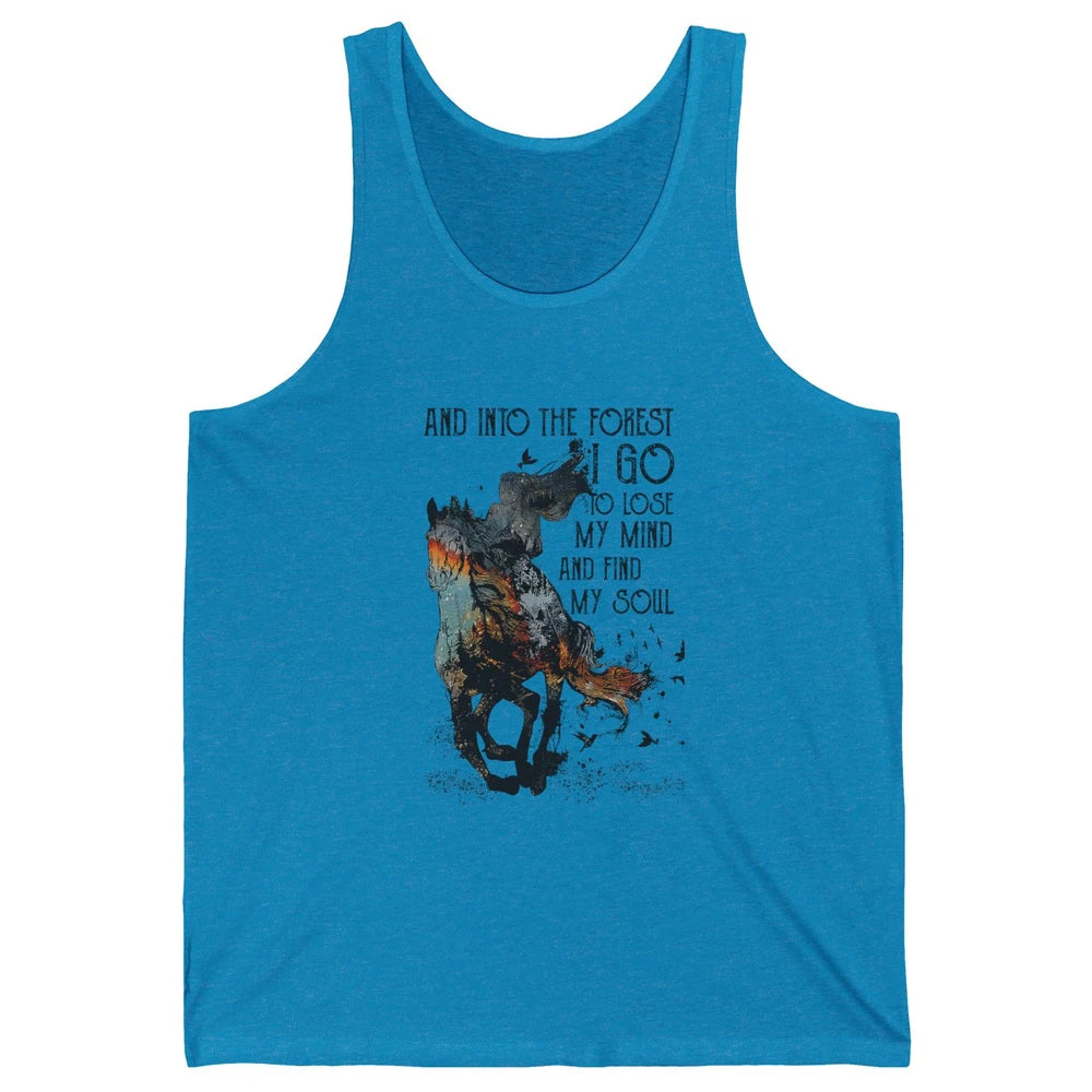 Retro Cowgirl Riding Horse Into Forest I Go Western Cowboy Unisex Jersey Tank