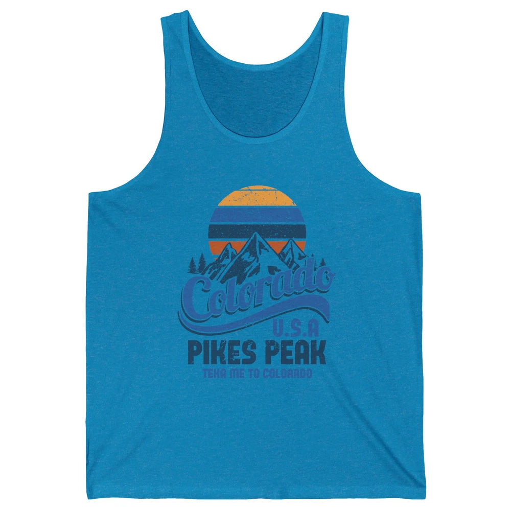 Retro Colorado Mountain Pikes Peak Sunset Outdoor Hiking Unisex Jersey Tank