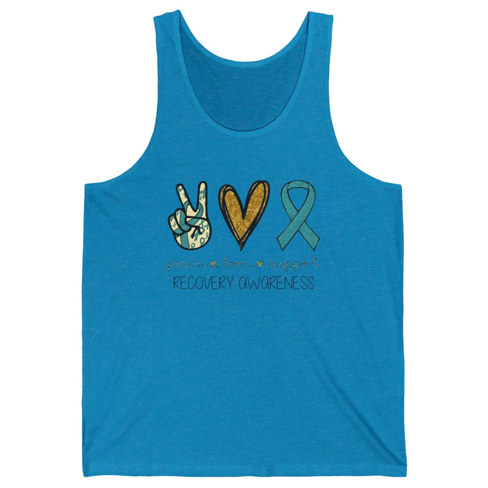 Peace Love Support Addiction Recovery Awareness Blue Ribbon Unisex Jersey Tank