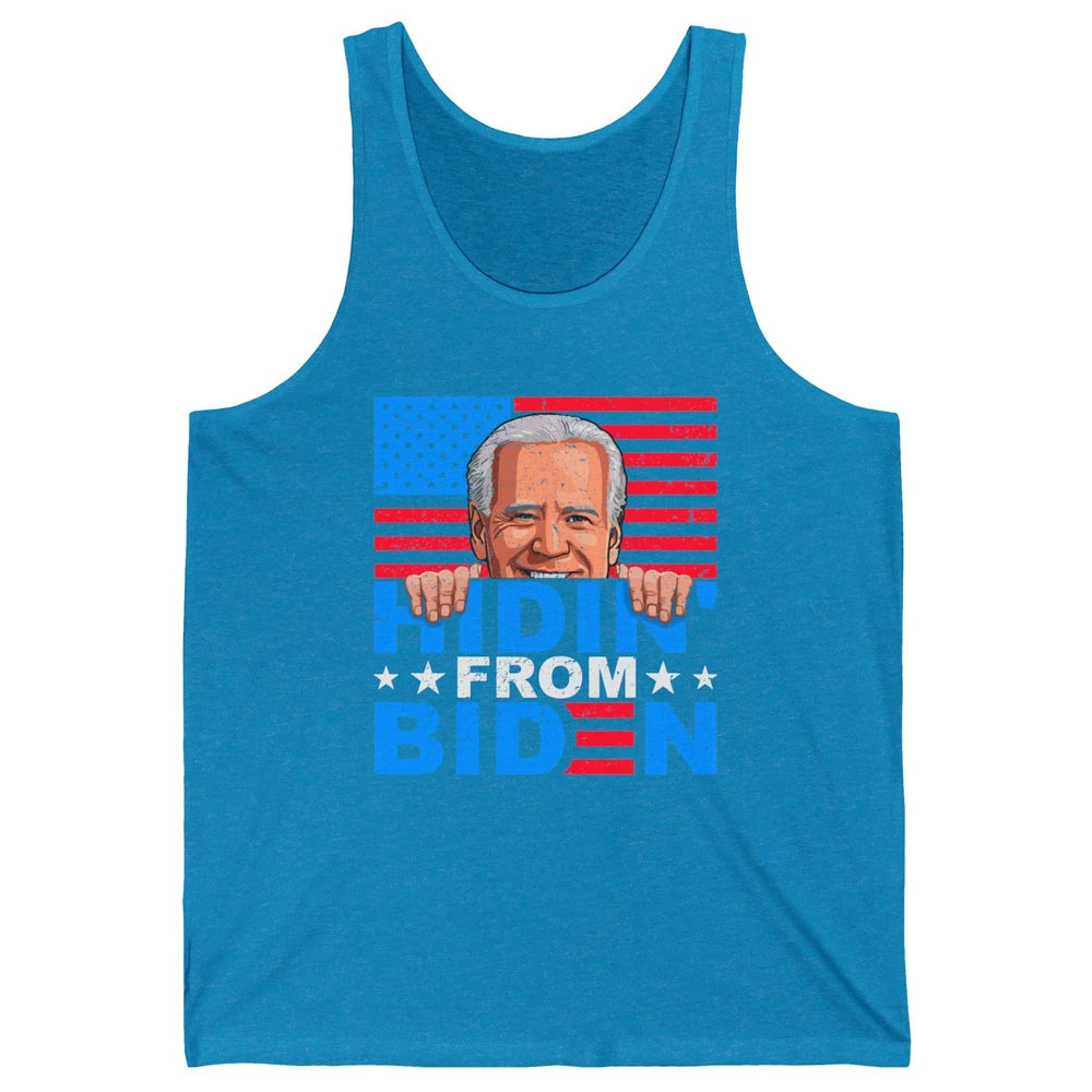 Retro Funny Joe Biden Hiding From Biden Anti Liberal US Flag Unisex Jersey Tank