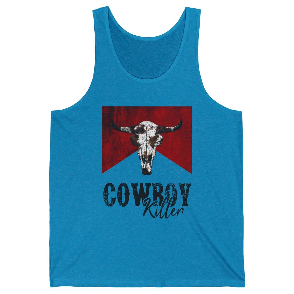 Retro Cow Skull Cowboy Killer Western Country Cowgirl Gift Unisex Jersey Tank
