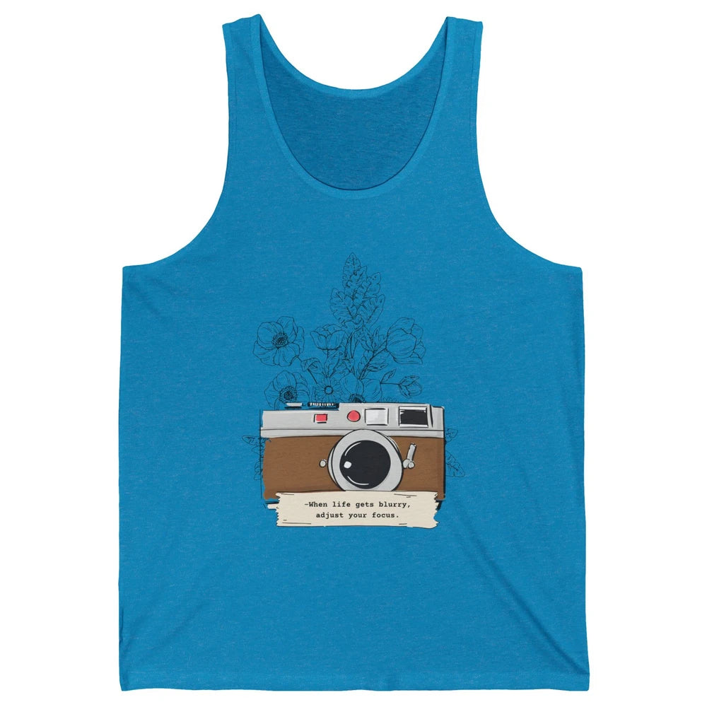 Retro Adjust Your Focus Floral Camera Mental Health Therapy Unisex Jersey Tank