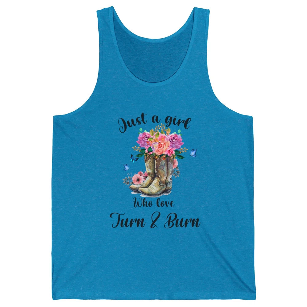 Retro Flower Country Cowgirl Just A Girl Love Turn And Burn Unisex Jersey Tank