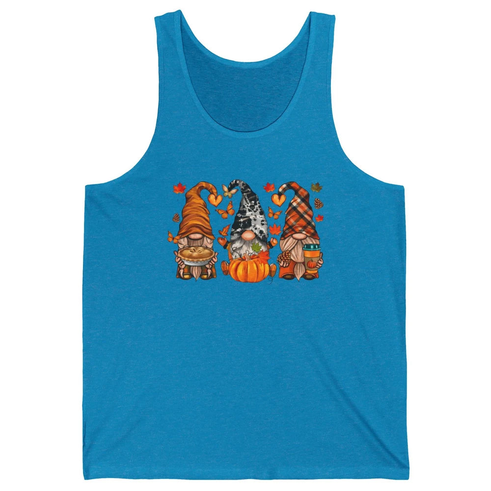 Retro Fall Gnomies Pumpkin Falling Leaves Thanksgiving Gnome Unisex Jersey Tank