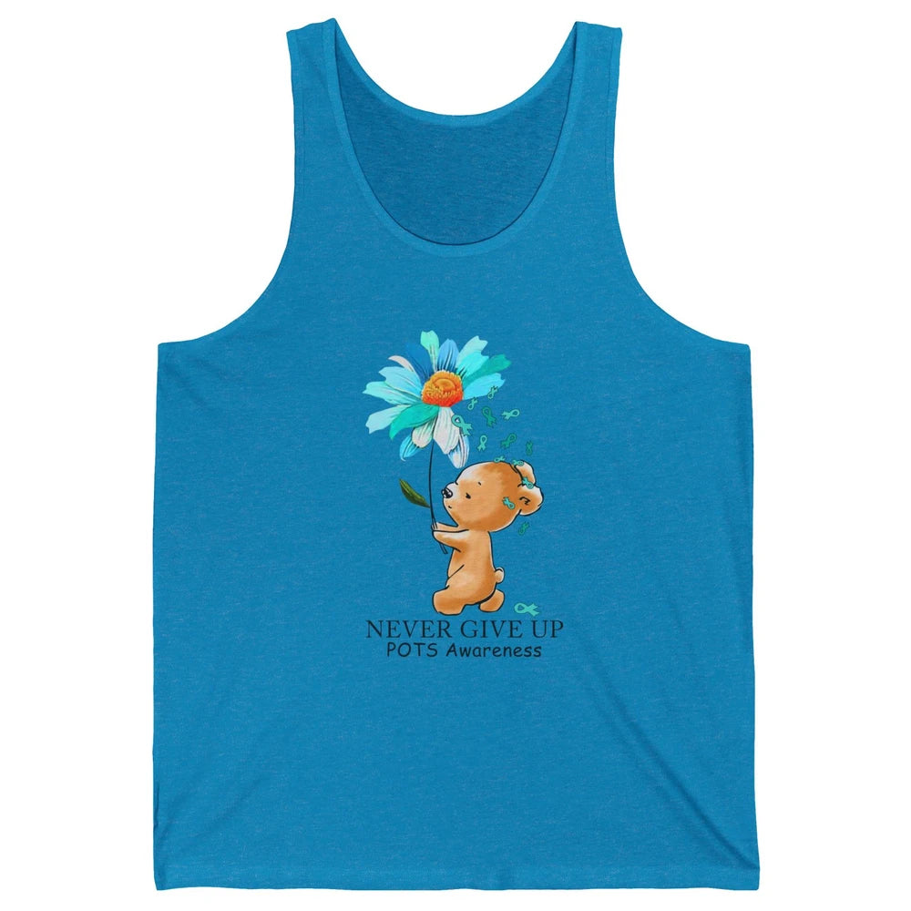 POTS Awareness Keep Going Daisy Bear Turquoise Sunflower Unisex Jersey Tank