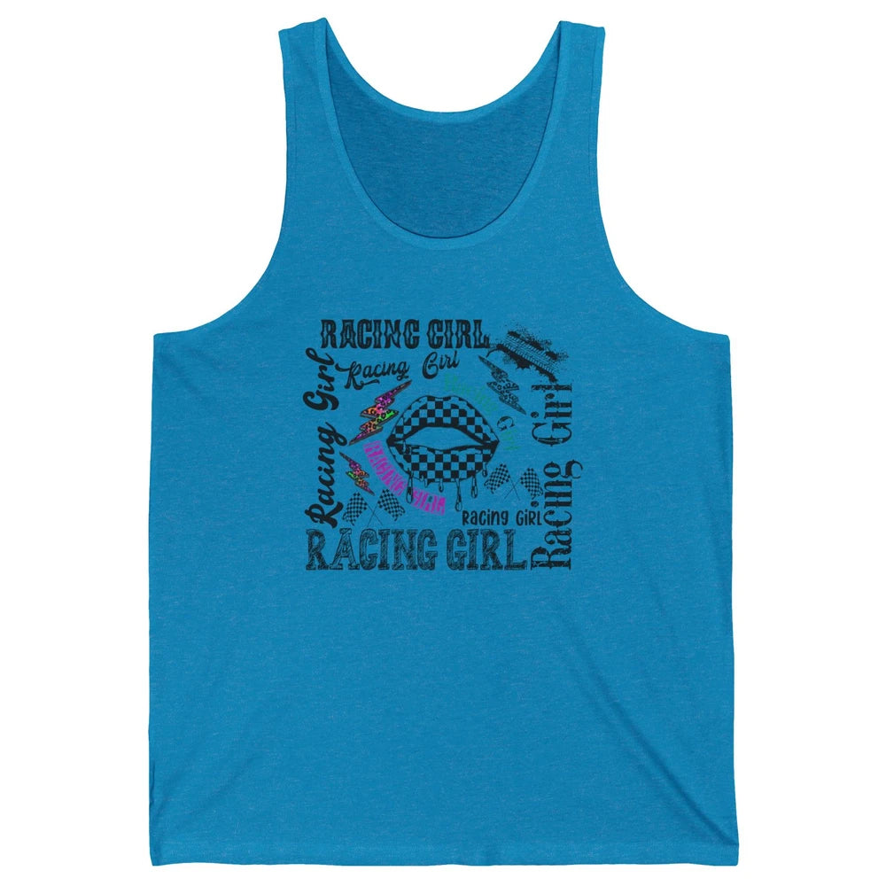 Racing Girl Lips It's Race Day Race Flag Race Lips Girl Gift Unisex Jersey Tank