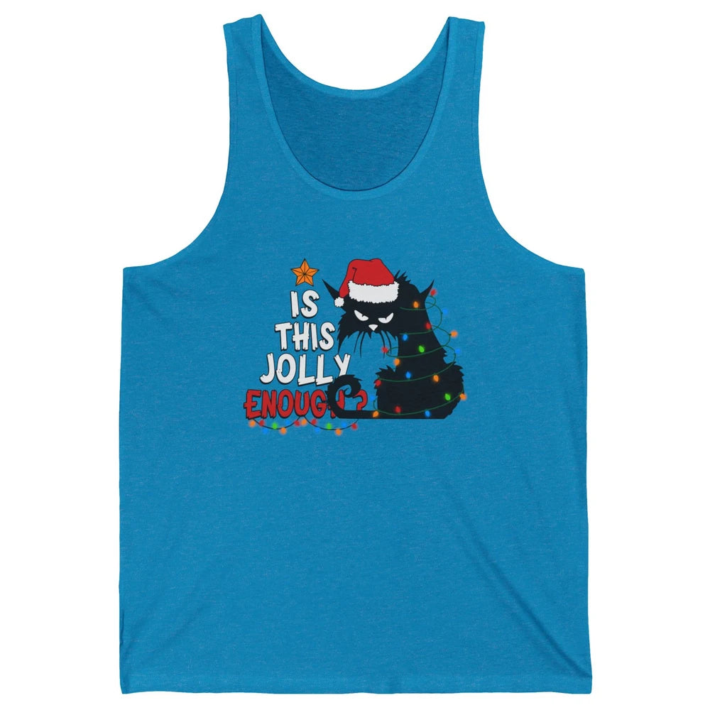 Funny Black Cat Christmas Light Santa This Jolly Enough Gift Unisex Jersey Tank