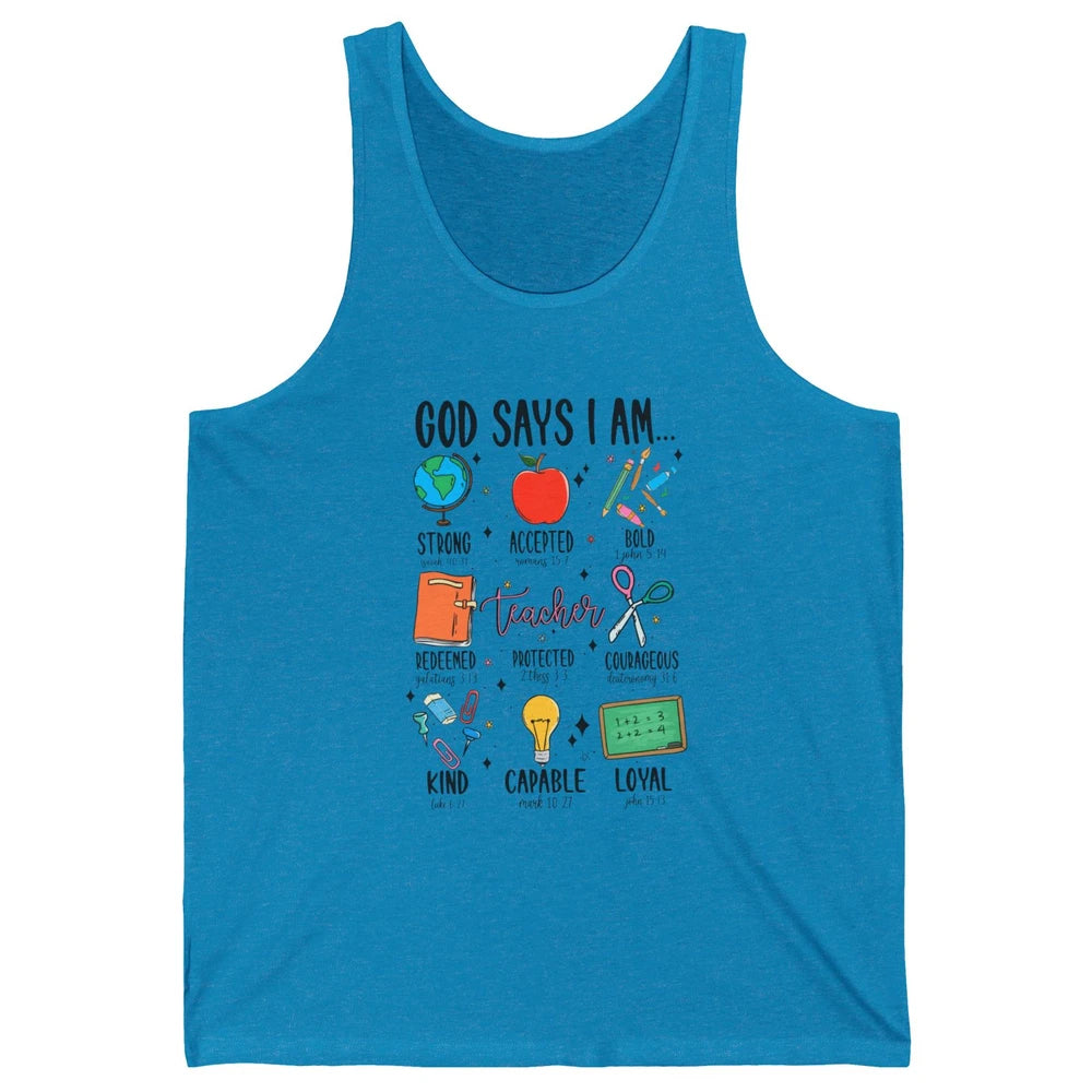 God Says I Am A Teacher Christian Bible School Teacher Life Unisex Jersey Tank